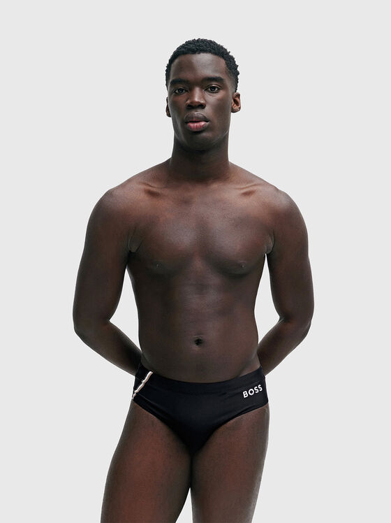 Black JOHN swim briefs with logo accent - 1