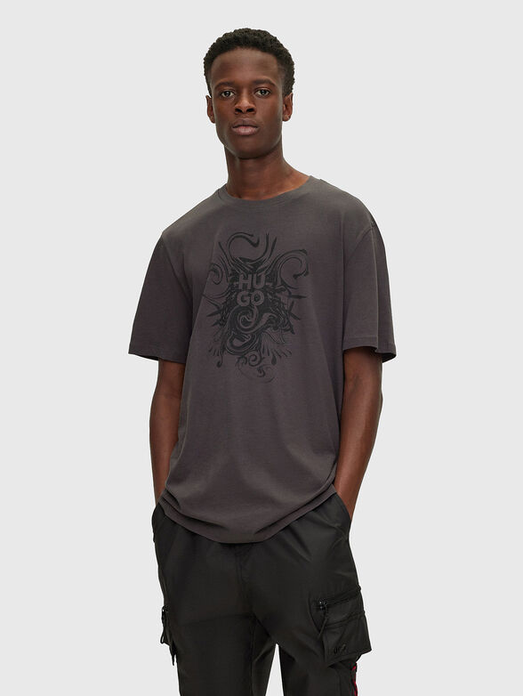 Cotton T-shirt with art print and logo - 1