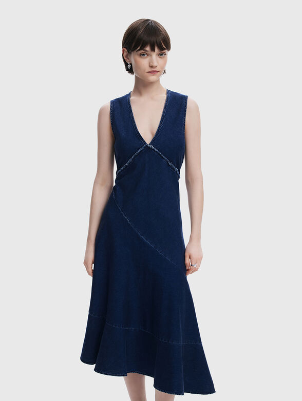 Denim dress with V-neck - 3
