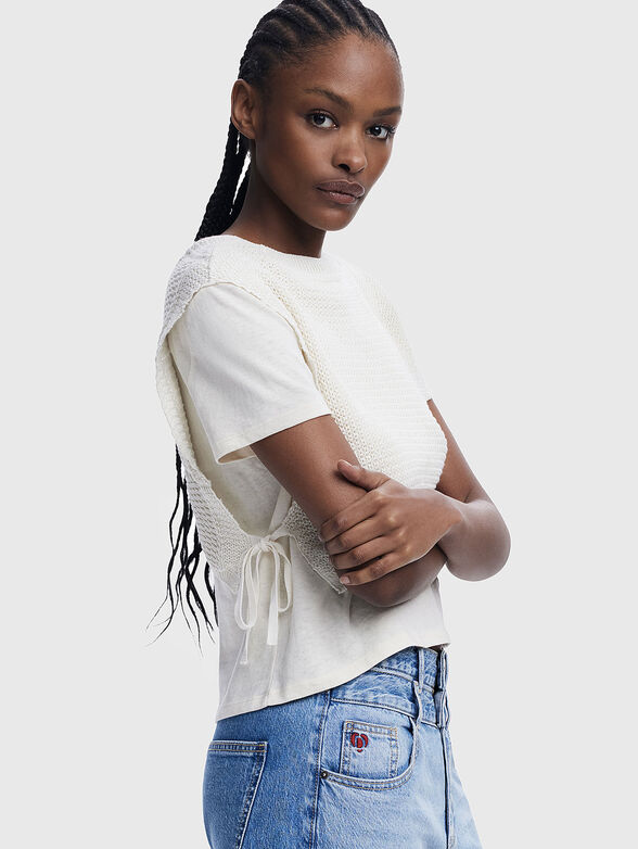 Cotton T-shirt with knitted detail - 4