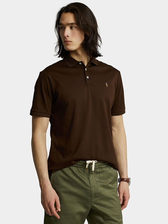 Tricou polo din bumbac maro închis - 1