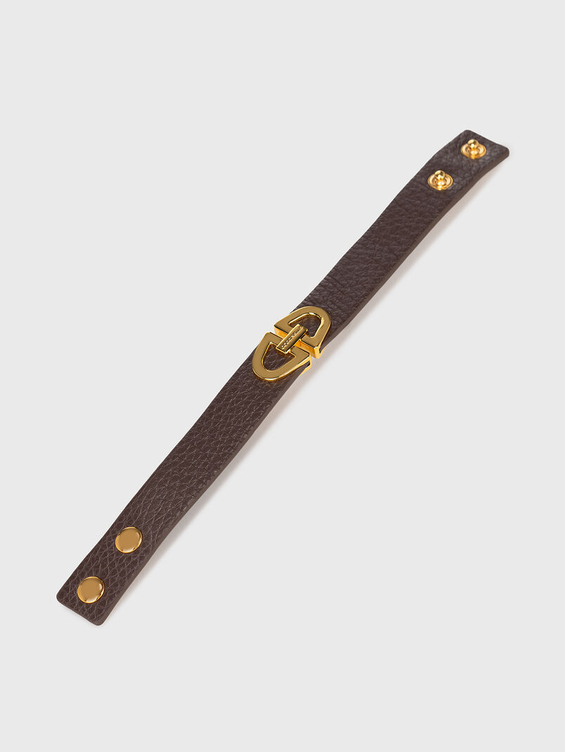 Black leather bracelet with golden detail - 3
