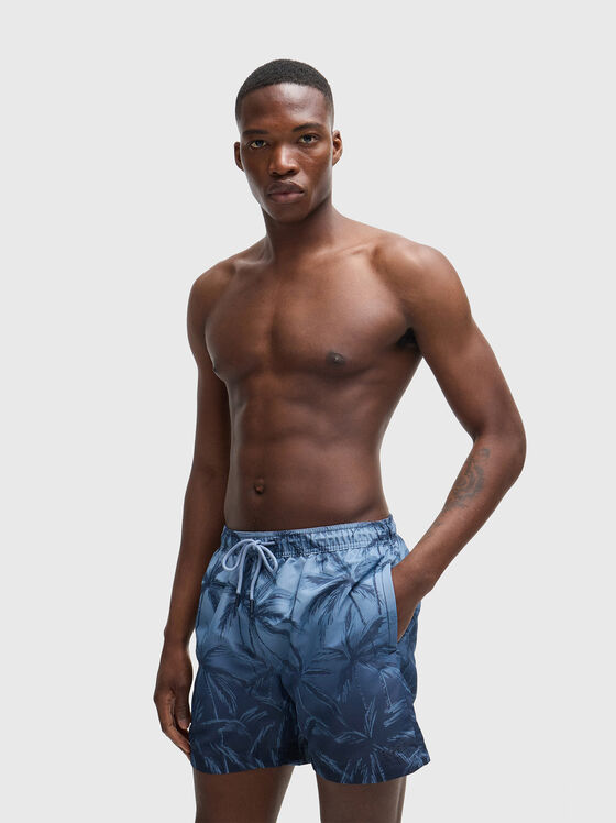 Pantalon scurt albastru de plajă cu imprimeu - 1