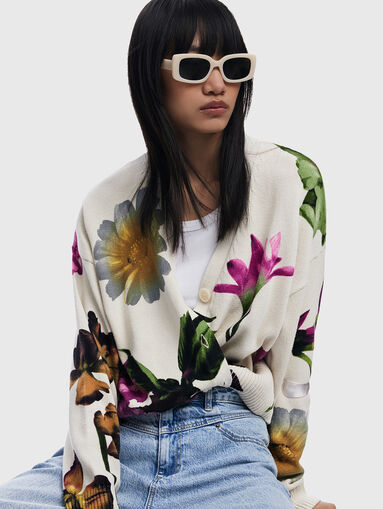 Cotton cardigan with floral print - 4