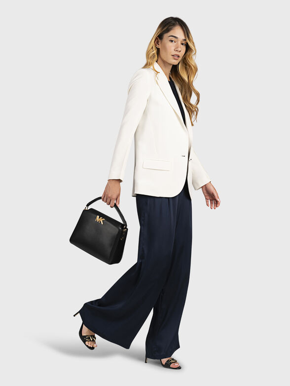 Dark blue satin trousers with wide legs - 4