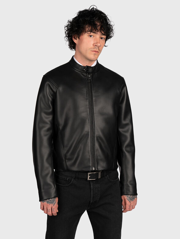 Black biker jacket made of faux leather - 1