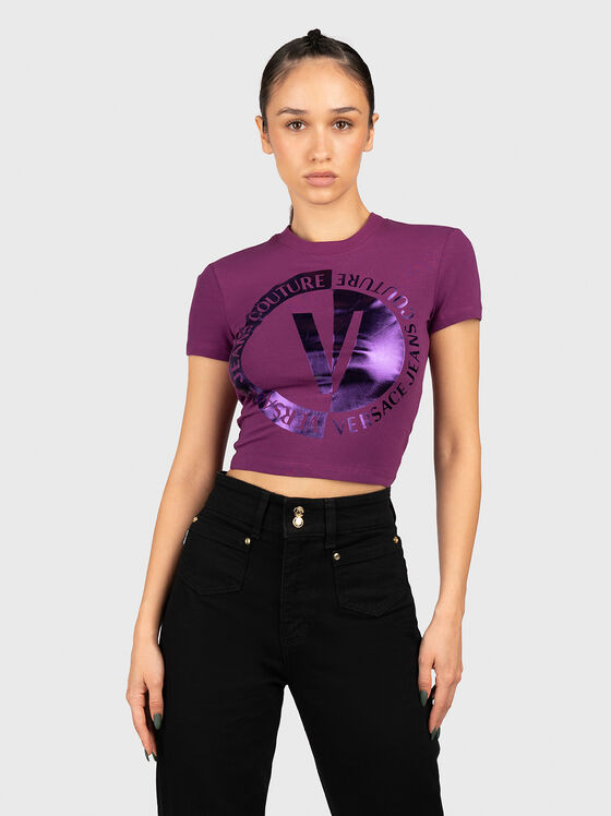 Cropped T-shirt with contrasting logo  - 1