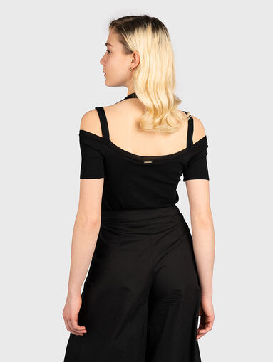 Black knitted blouse with accent straps - 3