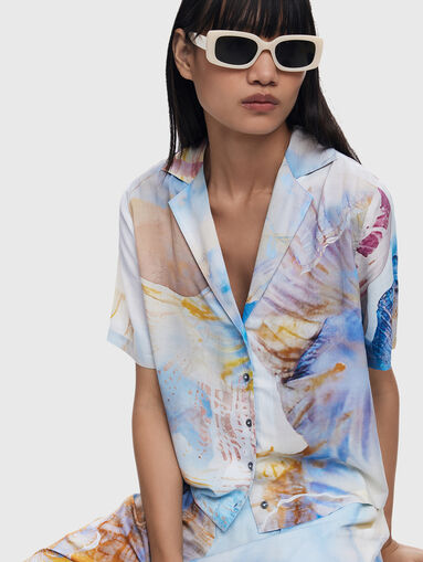 Cropped viscose printed shirt - 4