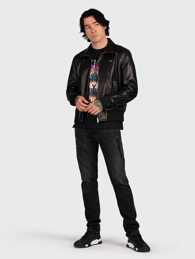 Black slim jeans with leather detail - 5