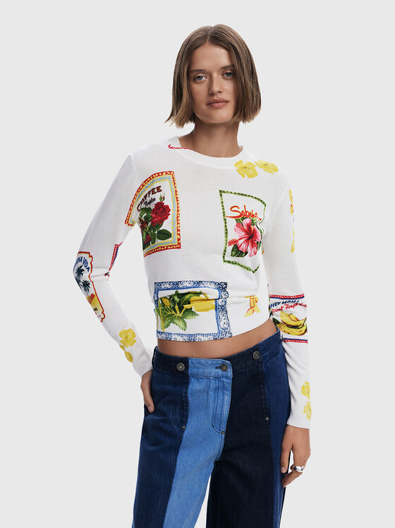 Pulover cu decolteu oval și imprimeu - 1