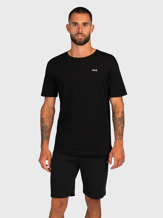 Tricou negru din bumbac cu logo - 1