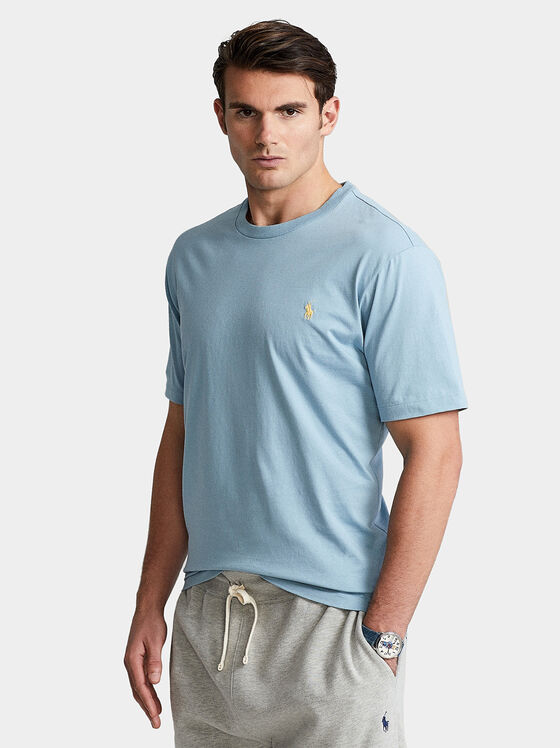 Tricou albastru cu broderie logo - 1