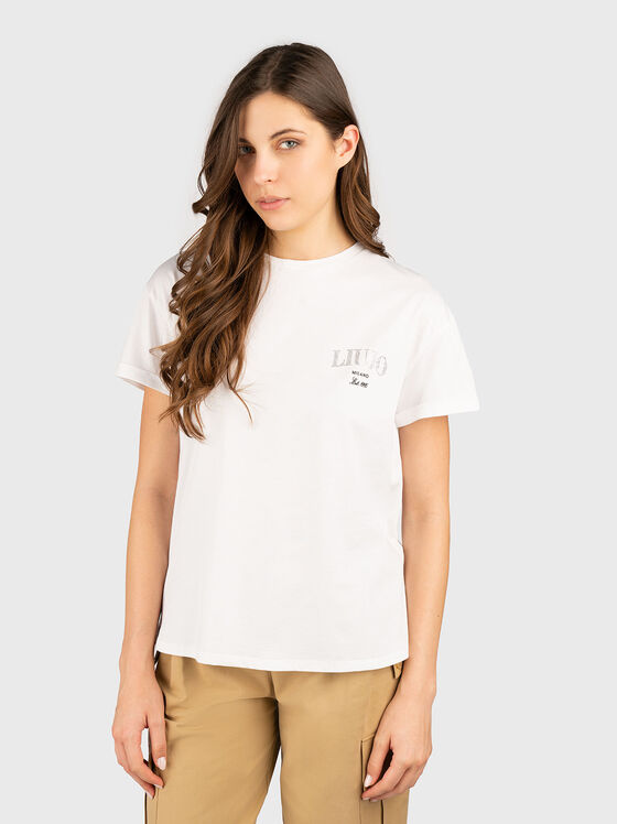 Tricou din bumbac cu logo din cristale aplicate - 1