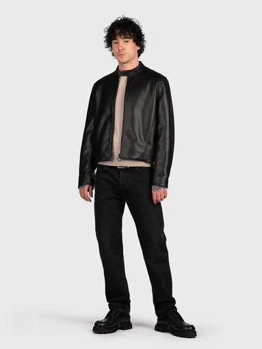 Black biker jacket made of faux leather - 5