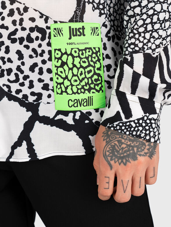 Shirt with accent patch and animal print - 4