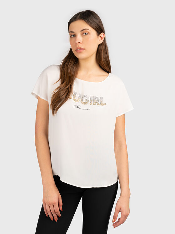 Tricou alb cu logo cu pietre - 1