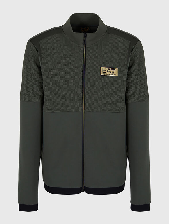 Dark green sweatshirt with zipper and logo accent - 1