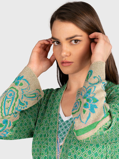 Green cardigan with accent sleeves - 5