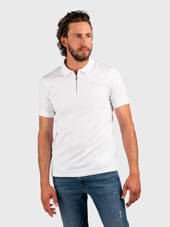 Tricou polo alb cu logo imprimat  - 1