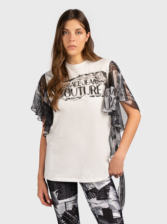 Tricou cu spate translucid și mâneci cu accent - 1