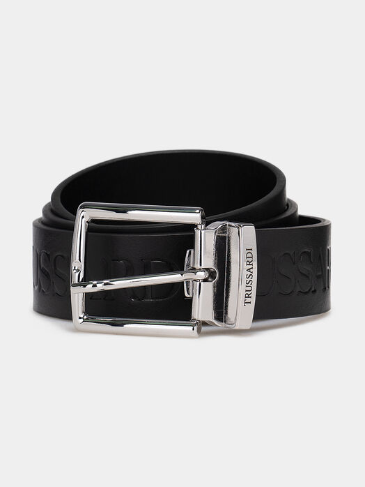 Leather belt with embossed logo
