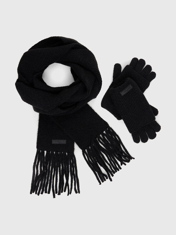 Set de eșarfă și mănuși negre - 1