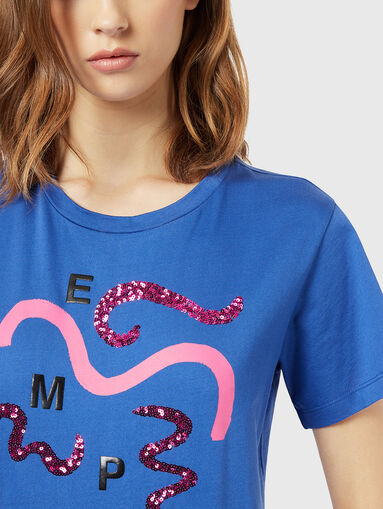 T-shirt with logo print and sequins - 4