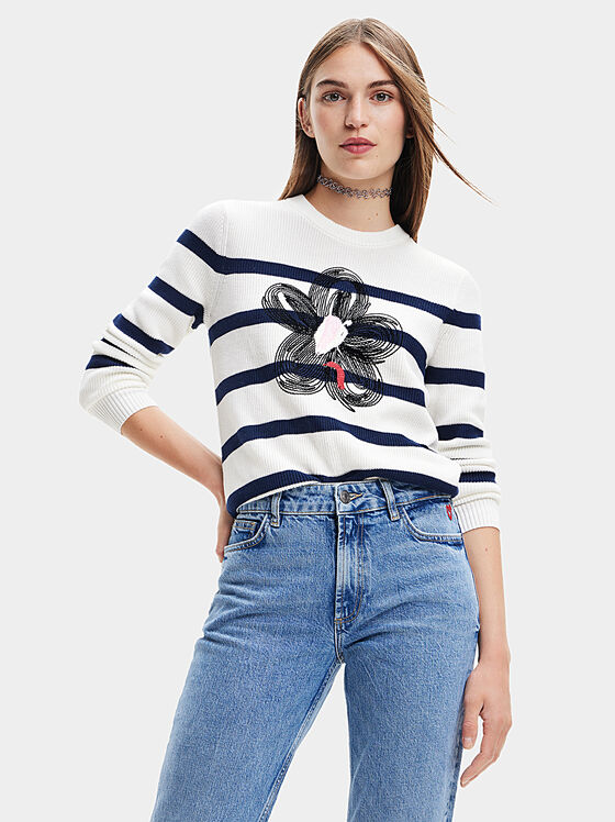 Striped sweater with accent embroidery - 1