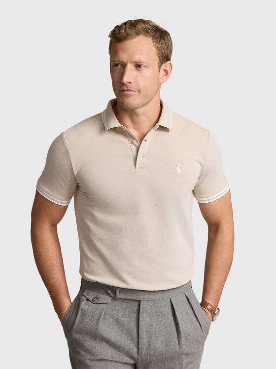 Tricou polo bej cu logo contrastant  - 1