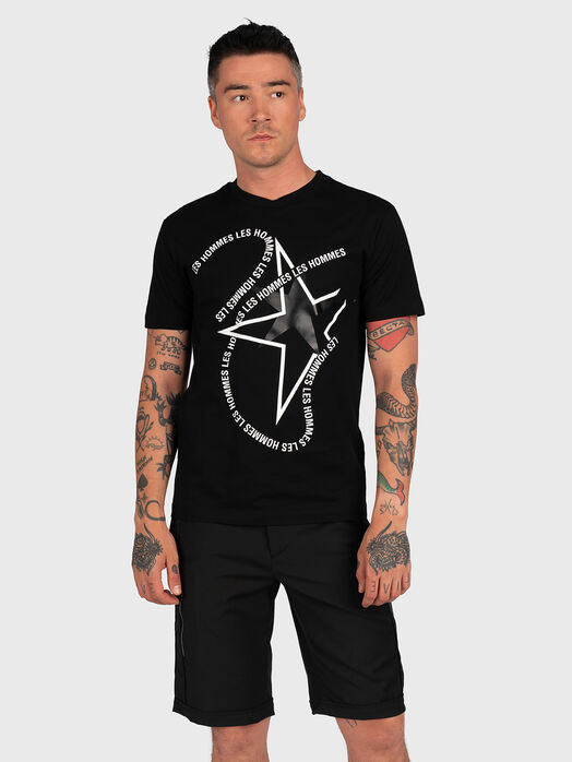 Black cotton T-shirt with print