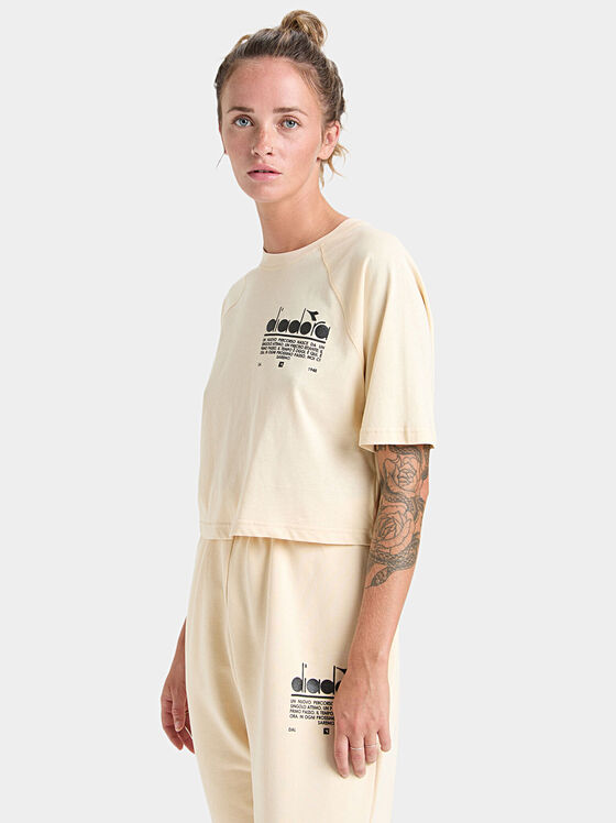 Tricou scurtat cu imprimeu logo - 1