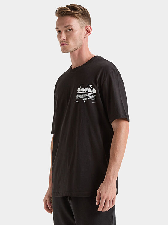 Tricou negru din bumbac cu imprimeu logo - 1