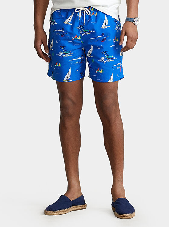 Blue beach shorts with print - 1