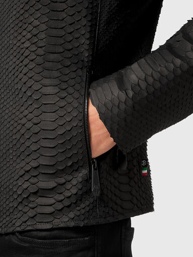 Black python leather biker jacket - 4
