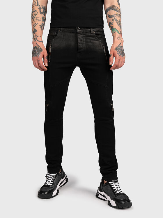 Blugi skinny negri cu fermoare - 1