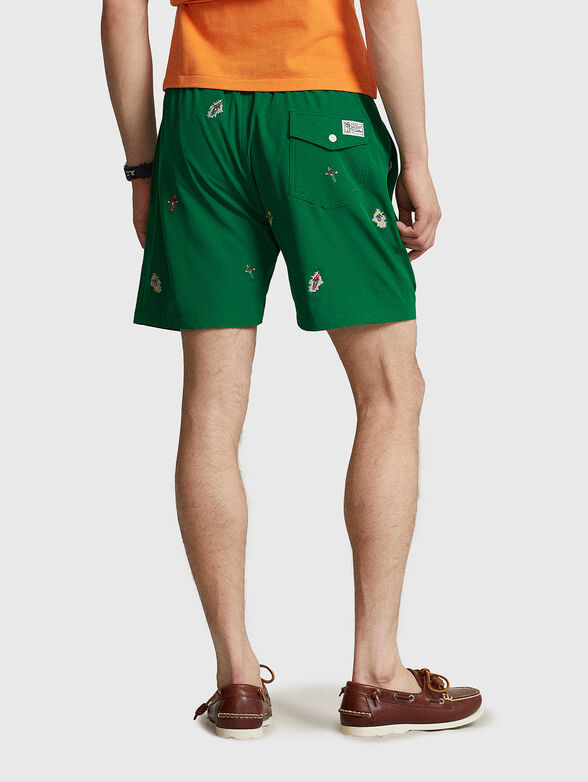 Green beach shorts with embroidery - 2
