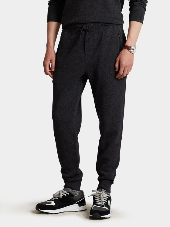 Black sports pants with logo embroidery - 1
