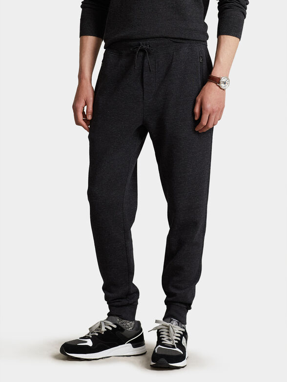 Black sports pants with logo embroidery - 1