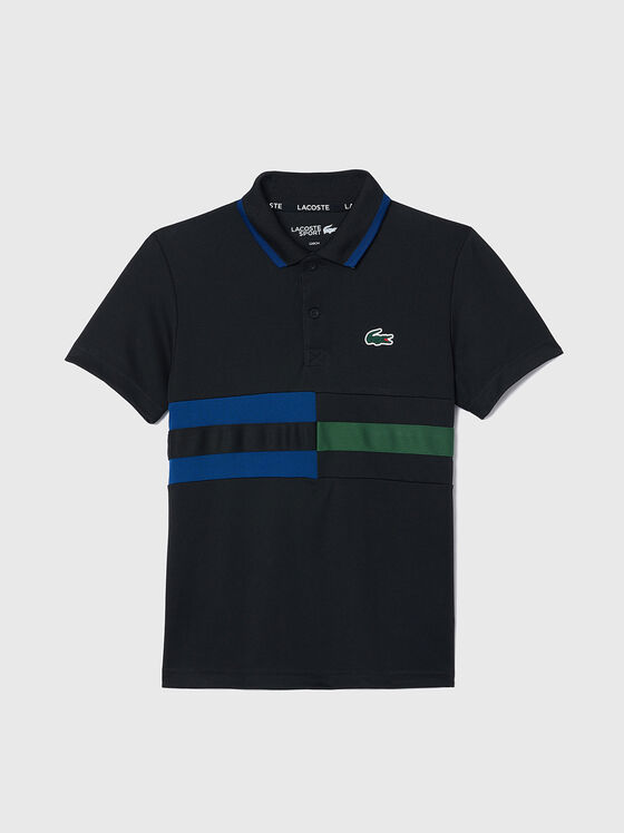 Black polo shirt with contrasting stripes - 1