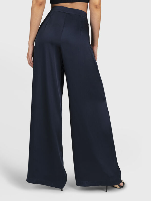 Dark blue satin trousers with wide legs - 2