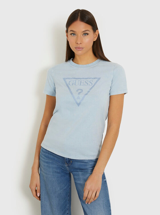 Crystal embellished T-shirt in blue - 1
