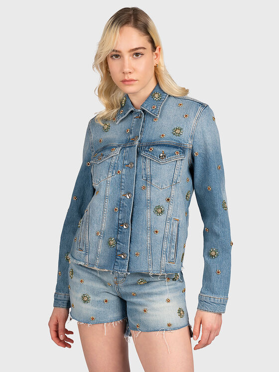 Jachetă din denim cu strasuri - 1