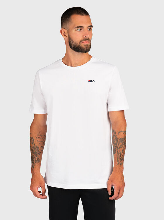 Tricou alb din bumbac cu logo - 1
