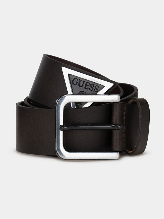 Black leather belt with metal logo detail - 1