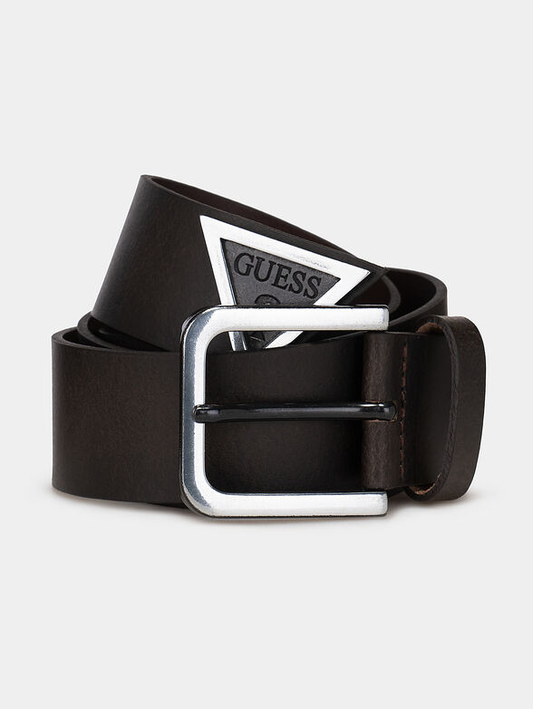 Black leather belt with metal logo detail - 1