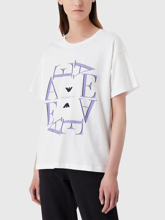 Tricou cu decolteu oval și logo imprimat - 1