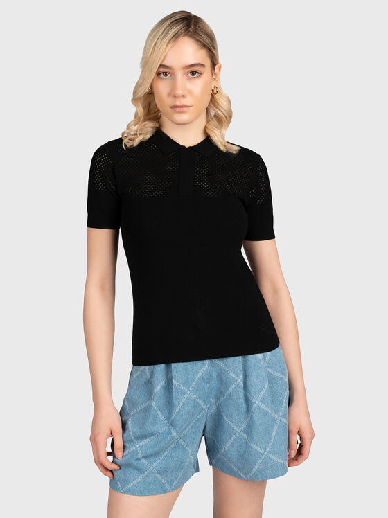 Black polo-shirt with knitted elements - 1