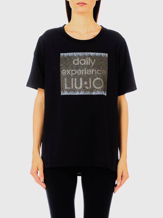Tricou negru cu inscripție strălucitoare - 1
