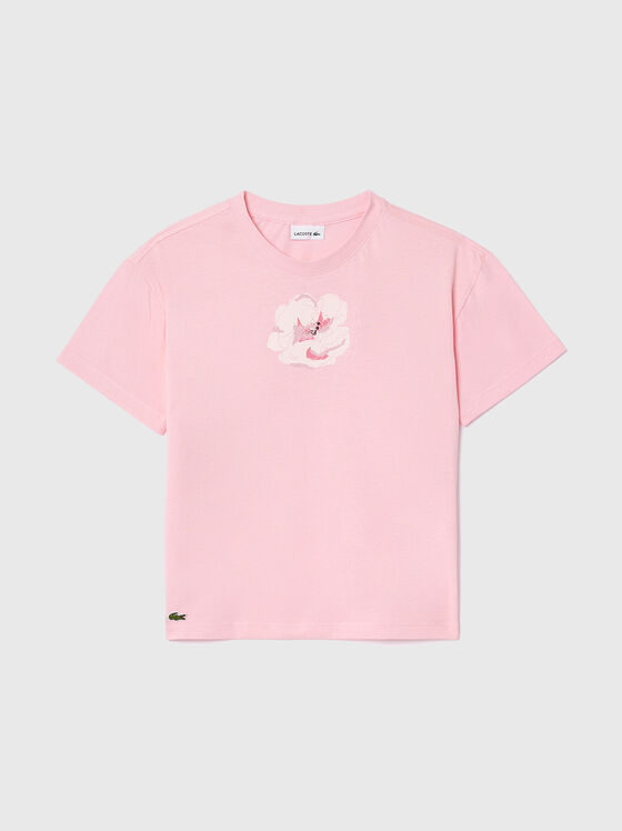 Tricou roz cu detalii florale - 1